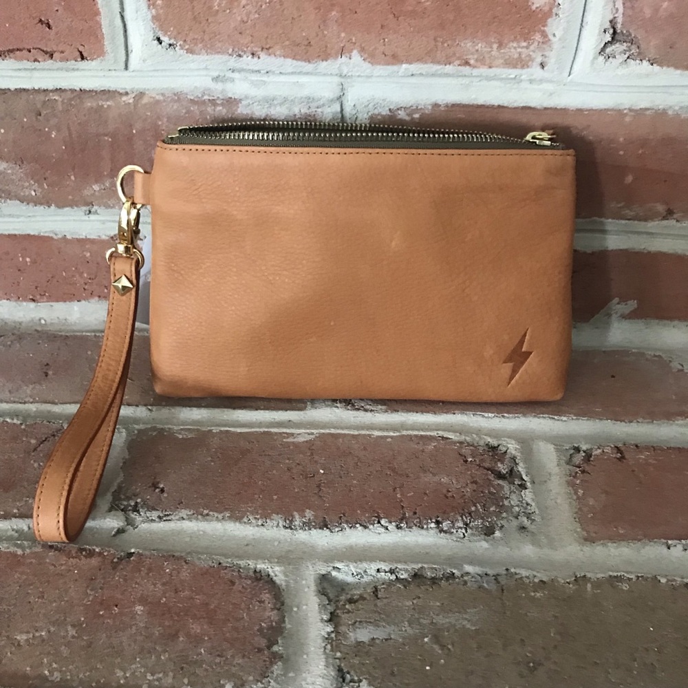 Lightning Bolt Leather Clutch in Whiskey